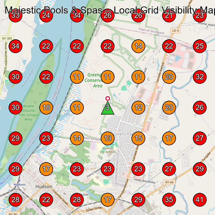 Majestic Pools & Spas GeoGrid visibility map for Used Car Dealer in Hudson